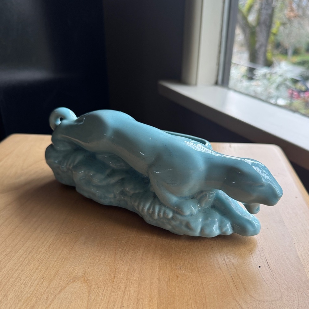 Vintage Robins Egg Panther Plant Pot